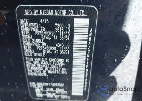 2015 Infiniti Qx80 from USA, damaged, VIN JN8AZ2NF1F9572982